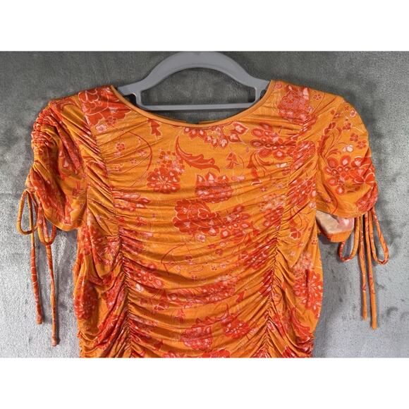 Anthropologie BTFL-life Orange Floral Ruched Mini Dress Size M NWT Beach Party - Picture 3 of 9